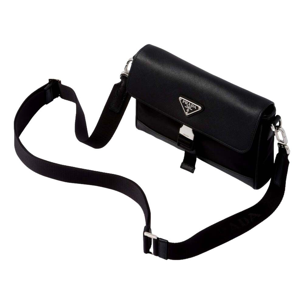 Prada Nero Black Re-Nylon Saffiano Silver Triangle Logo Messenger Crossbody - Picture 2 of 7